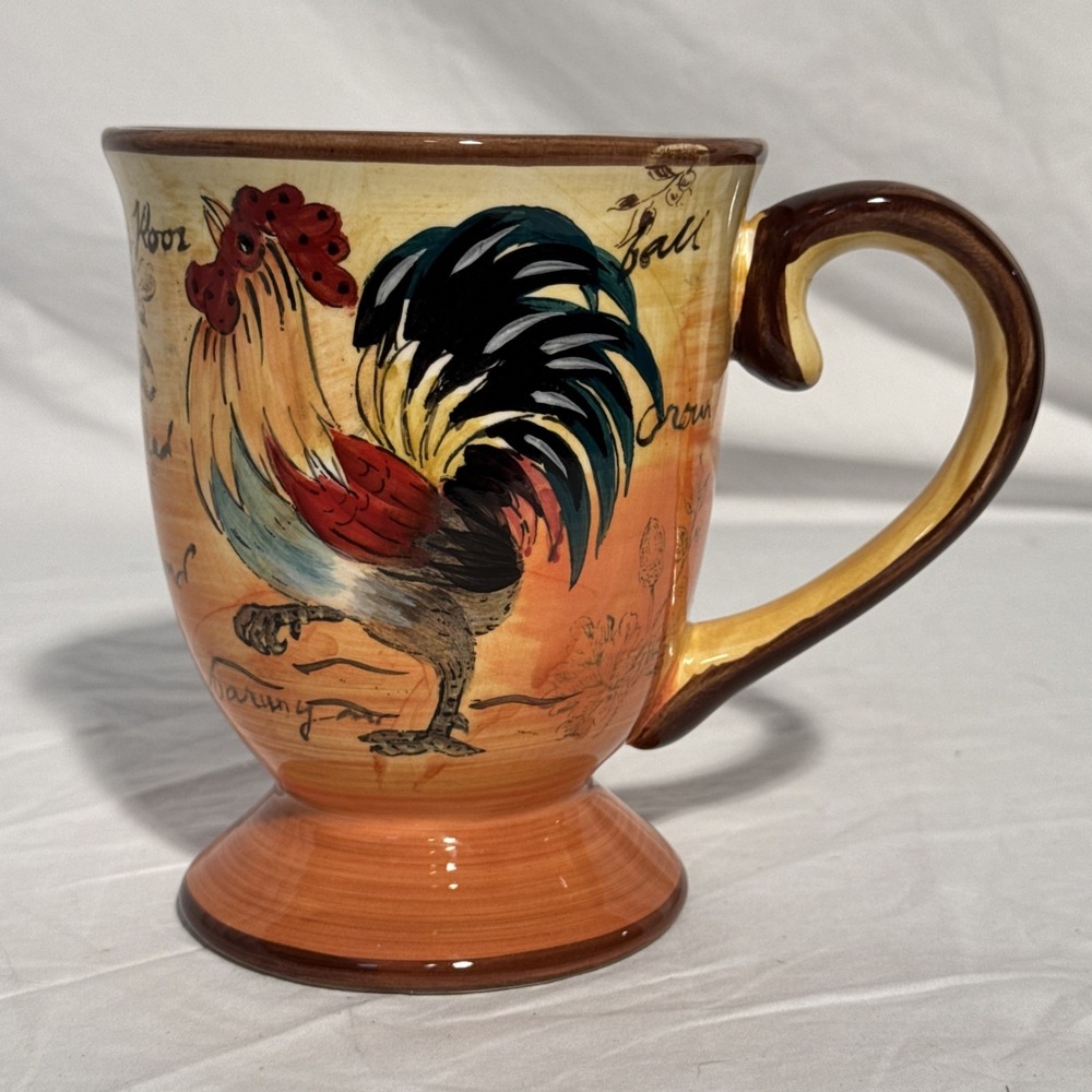 Maxcera Corp Strolling Rooster Pattern Large 5" Mug Hand Painted Farm Country